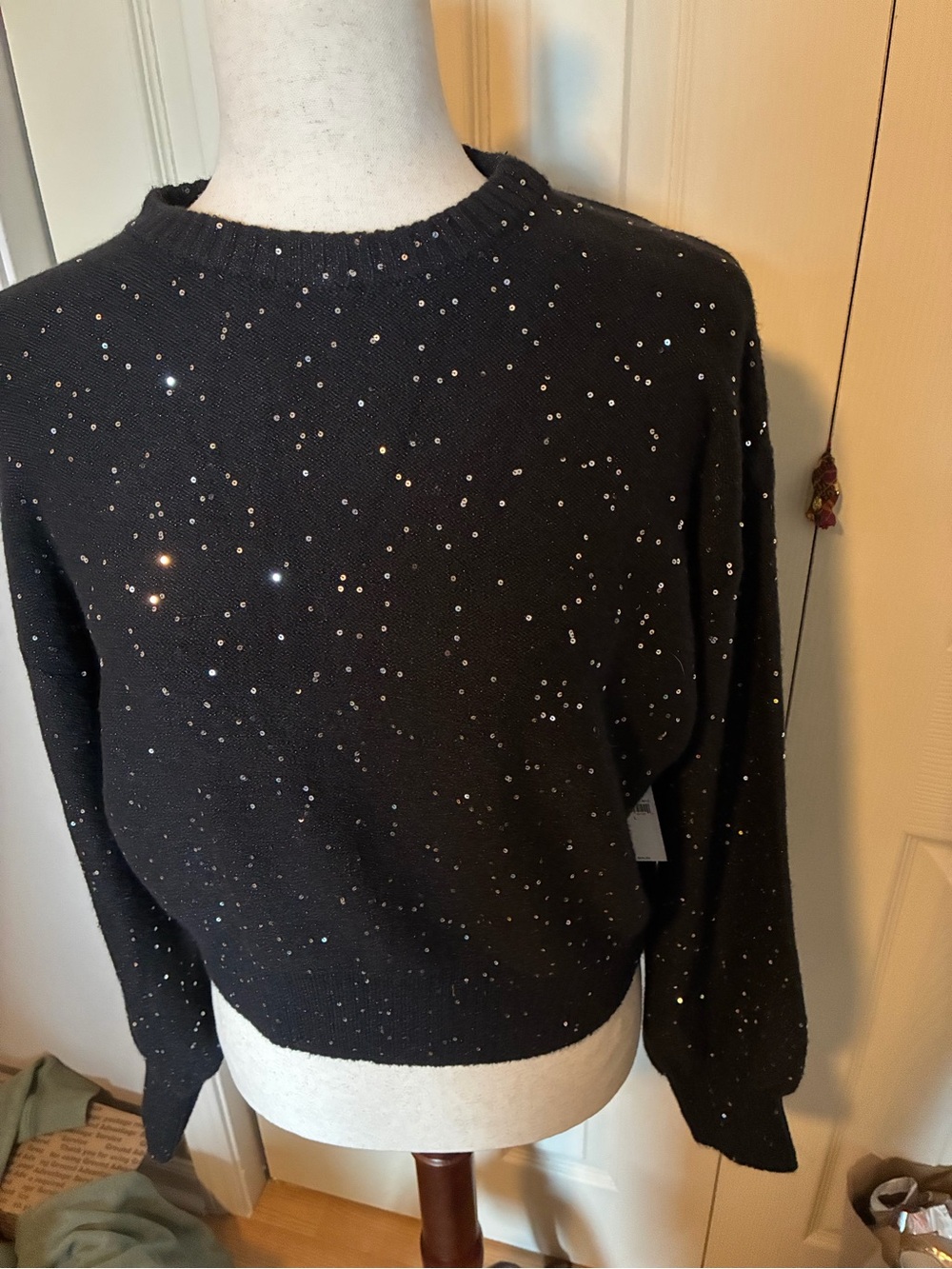 Old Navy Black Embellished Crewneck Sweater